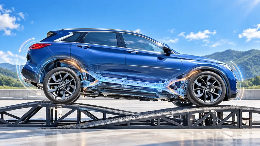 Torsional rigidity stiffness test with a car