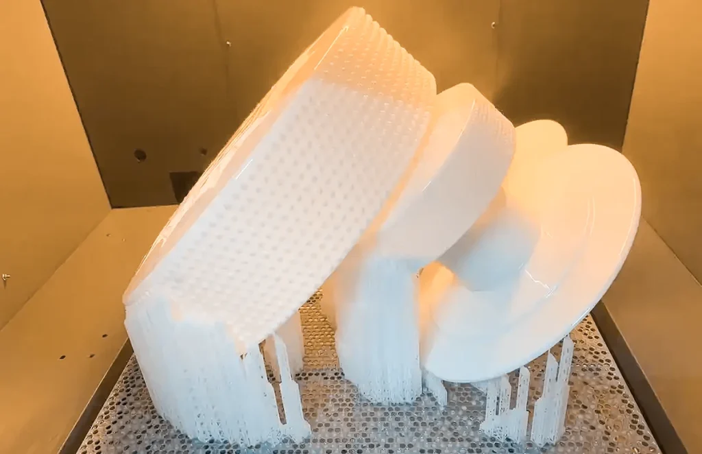 Processus d'impression 3D montrant la création couche par couche d'un objet physique à partir d'un dessin numérique