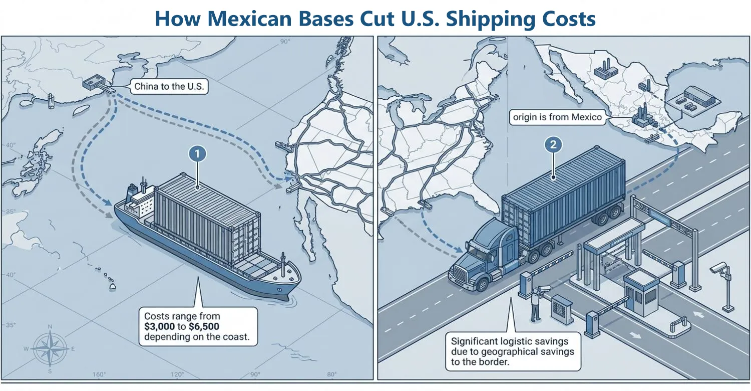 Mexico manufacturing base US border shipping cost comparison