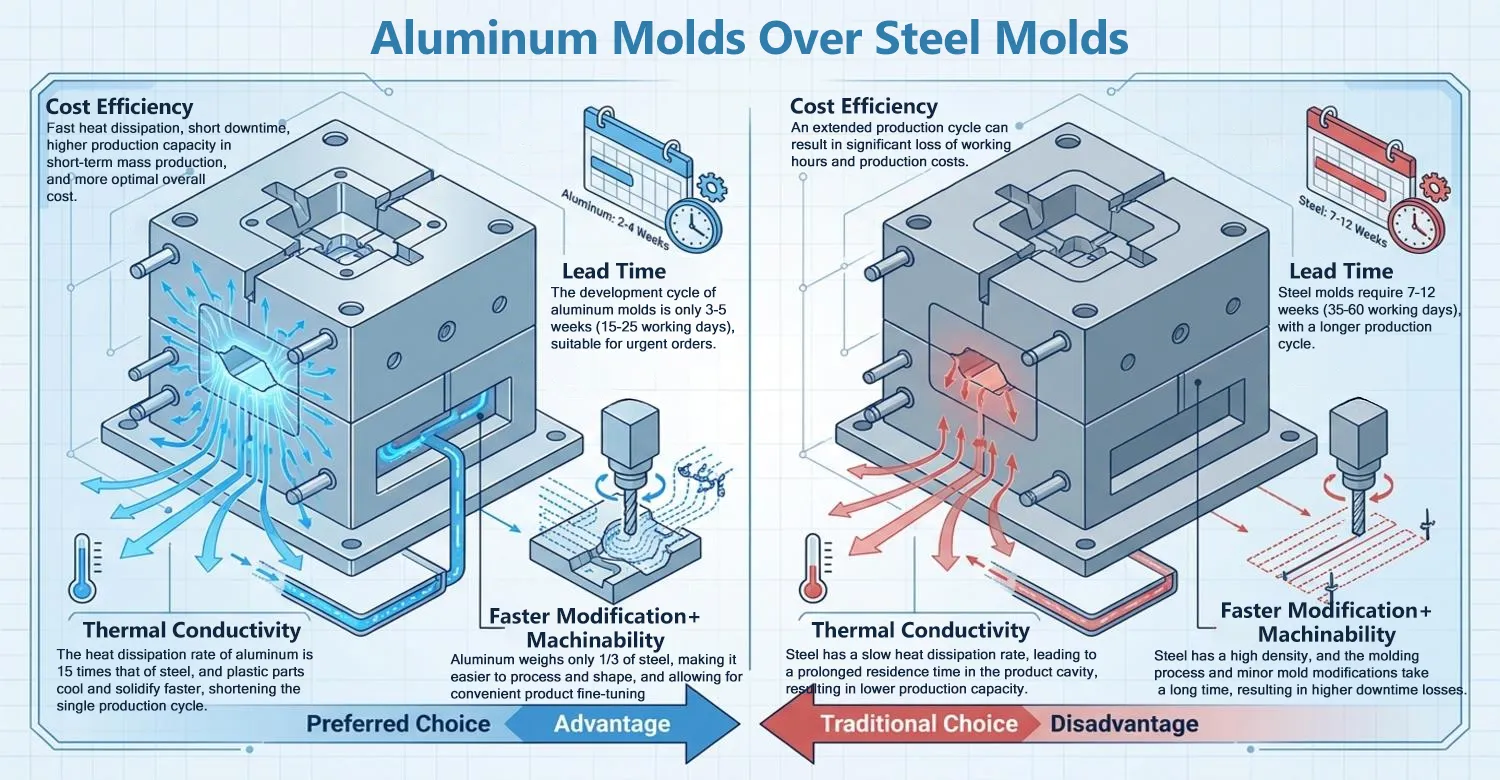 Aluminum steel mold thermal conductivity machinability contrast