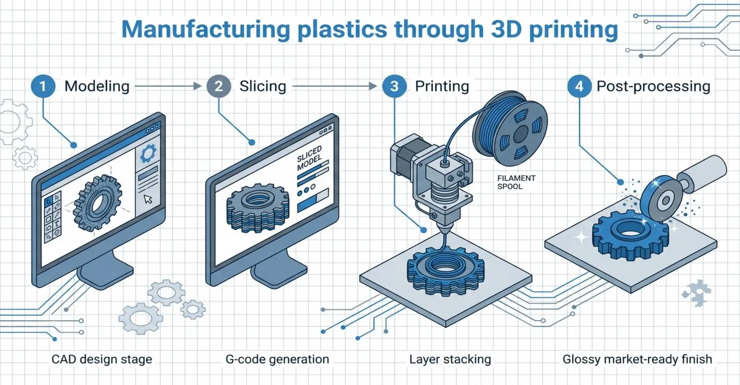 Plastic 3D printing CAD slicing layer stacking post-processing