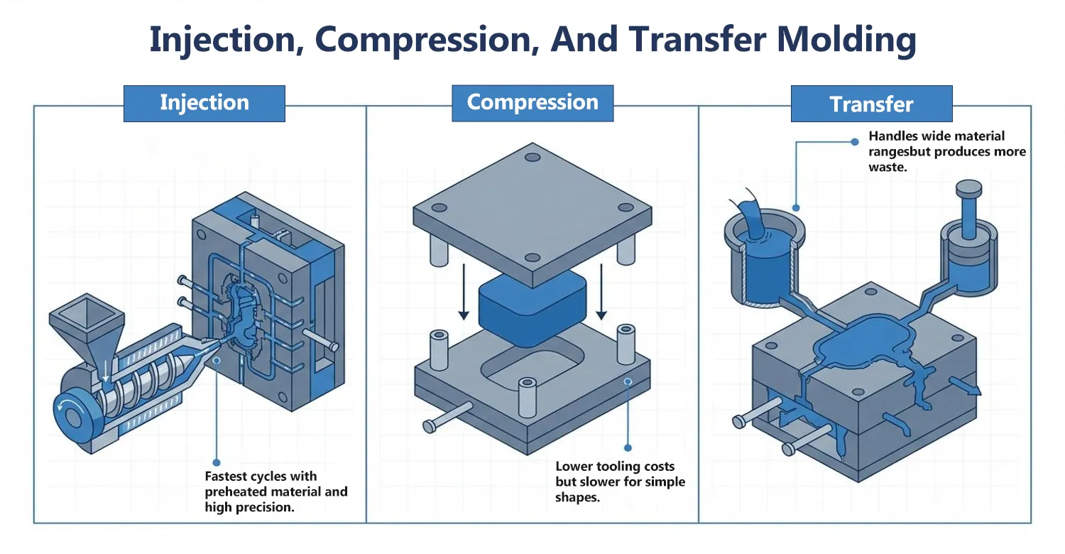 Rubber injection compression transfer molding performance comparison
