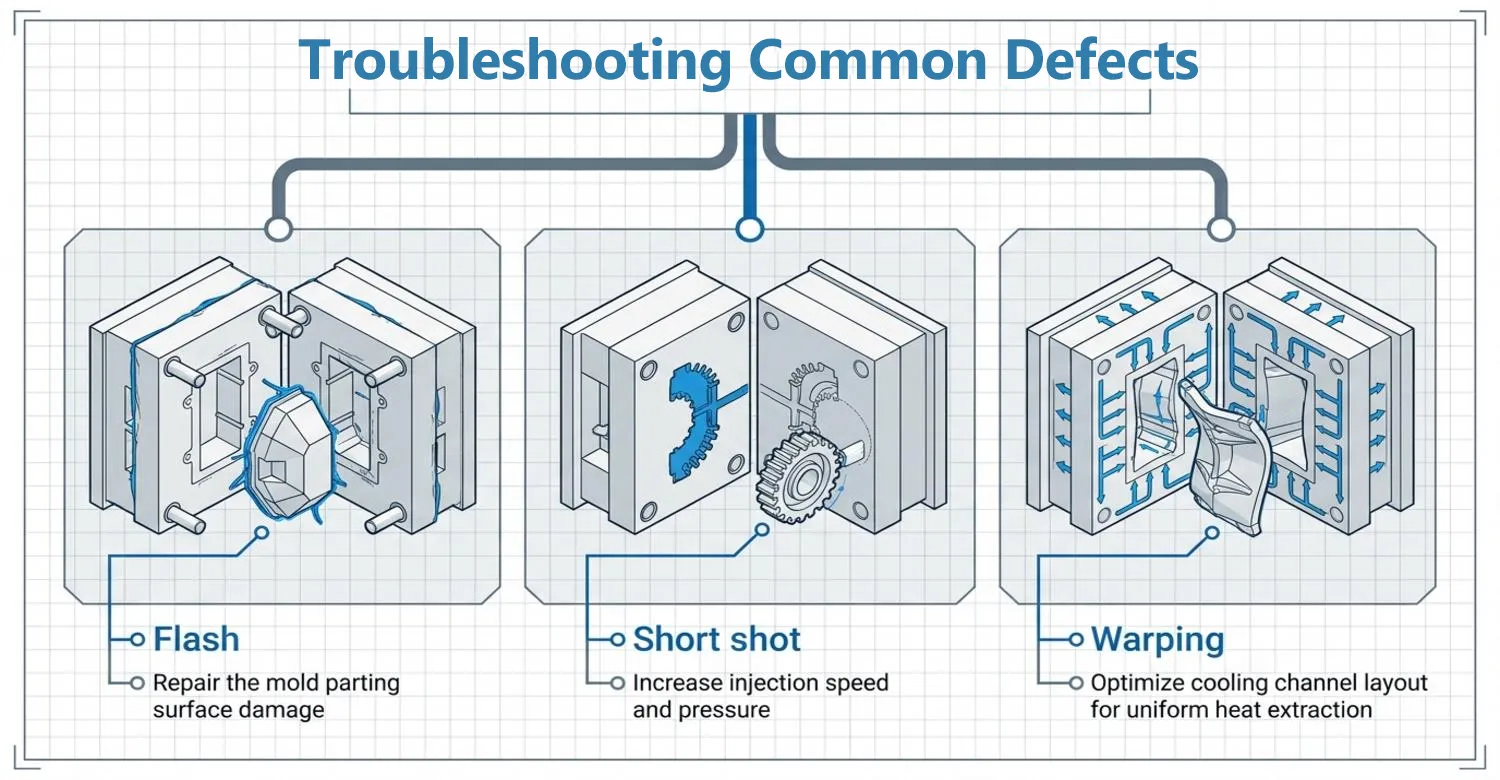 Rubber molding flash short shot warping root cause tuning