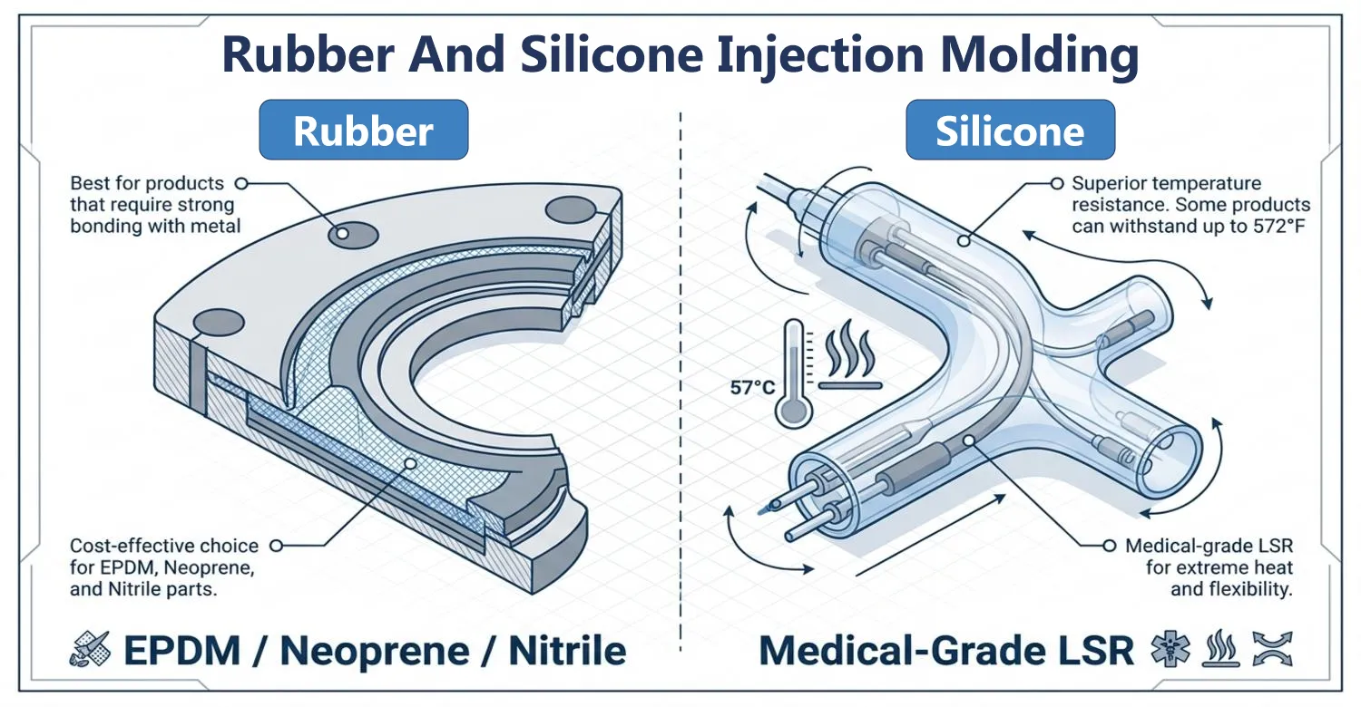 Rubber silicone injection molding material temperature application contrast