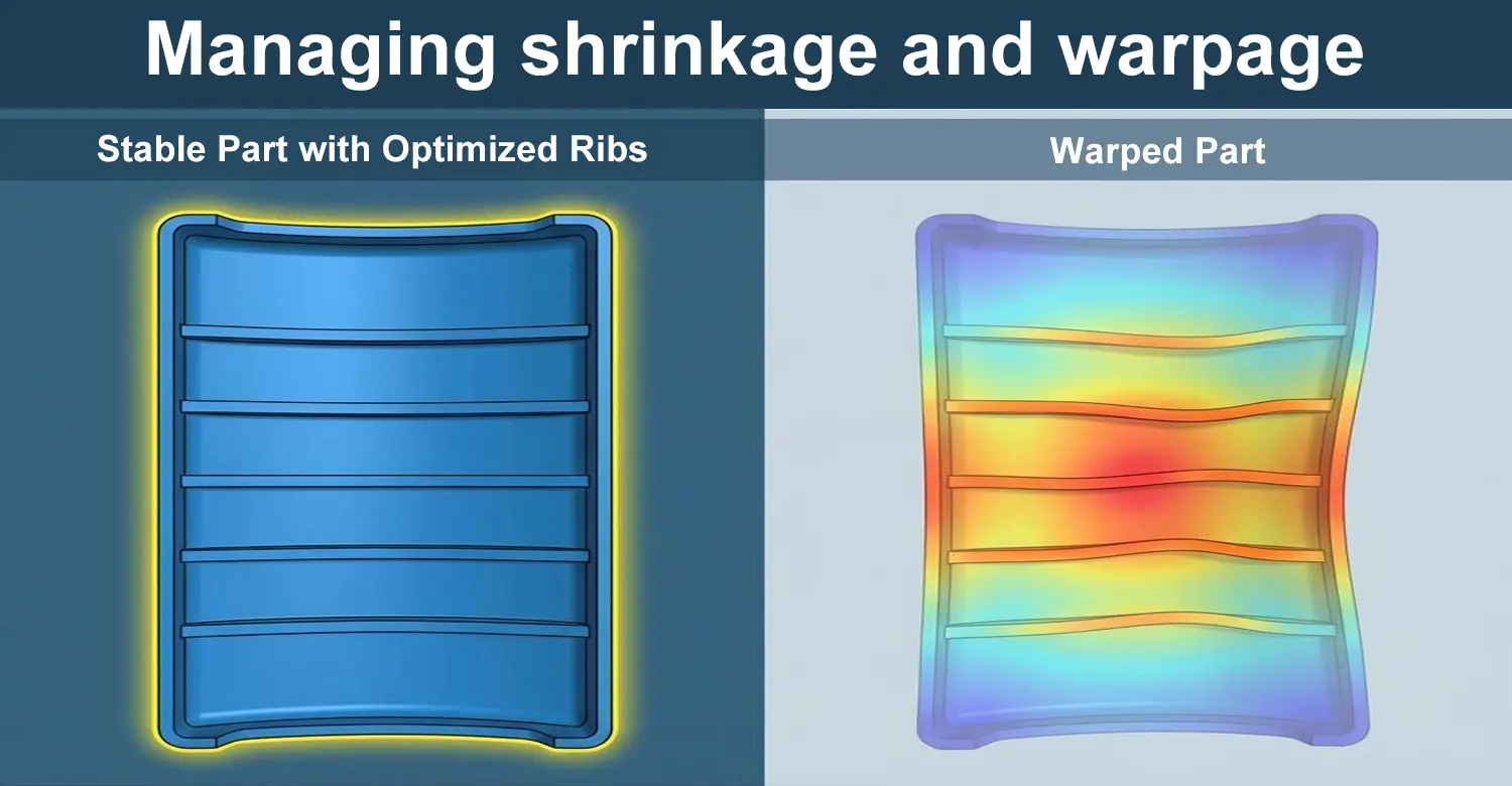 Optimized ribs prevent warpage in injection molded parts