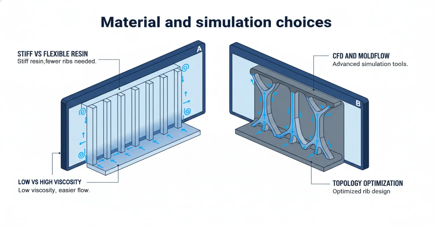 This diagram compares traditional and topology-optimized rib designs