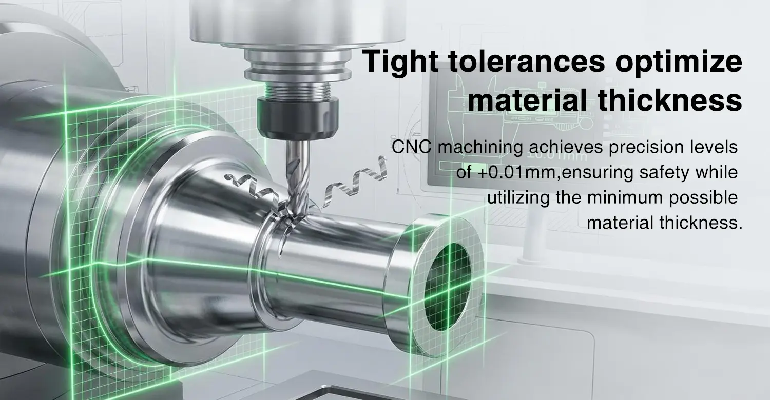 CNC machining tight tolerances allow for optimized minimum material thickness