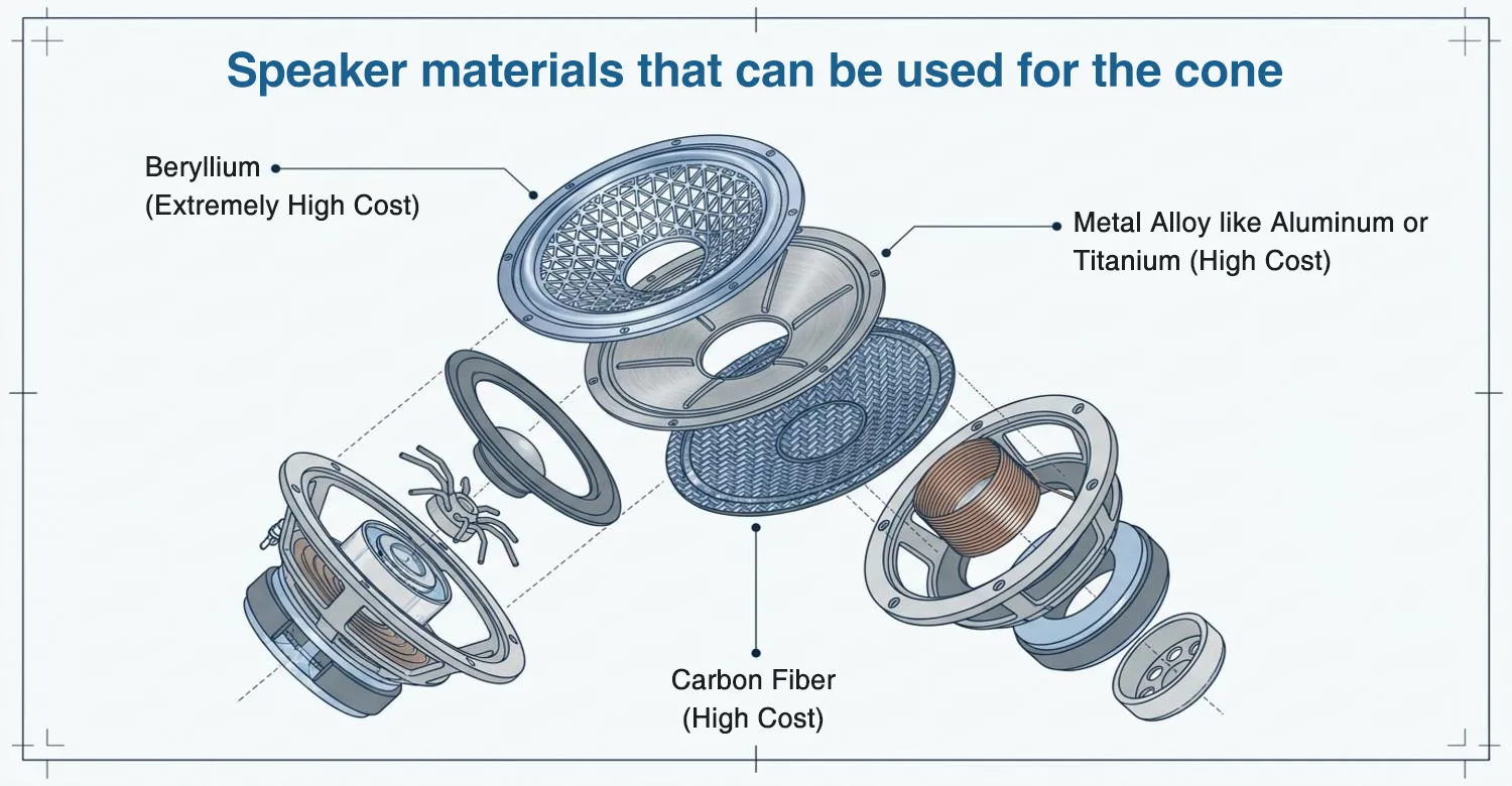 Speaker cone beryllium carbon fiber alloy materials