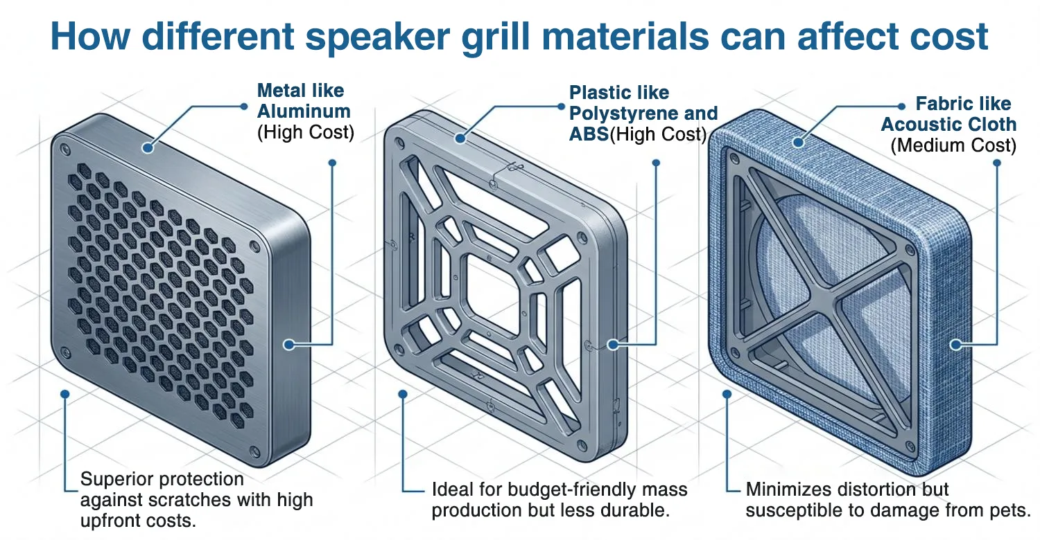 Speaker grill metal plastic fabric material comparison