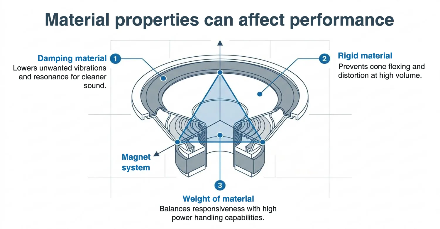 Speaker material properties damping rigidity weight