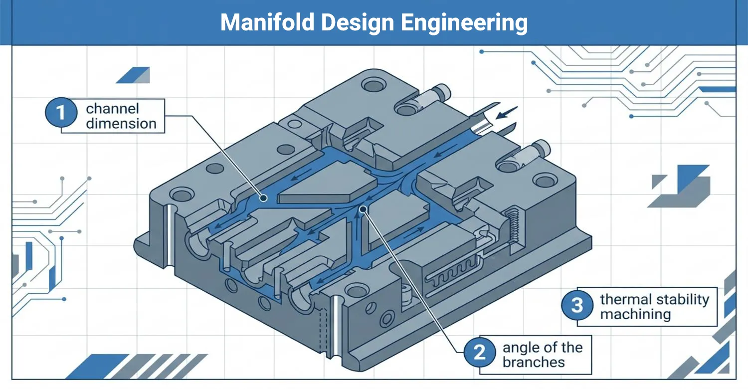 internal channel distribution in a heated manifold for melt flow