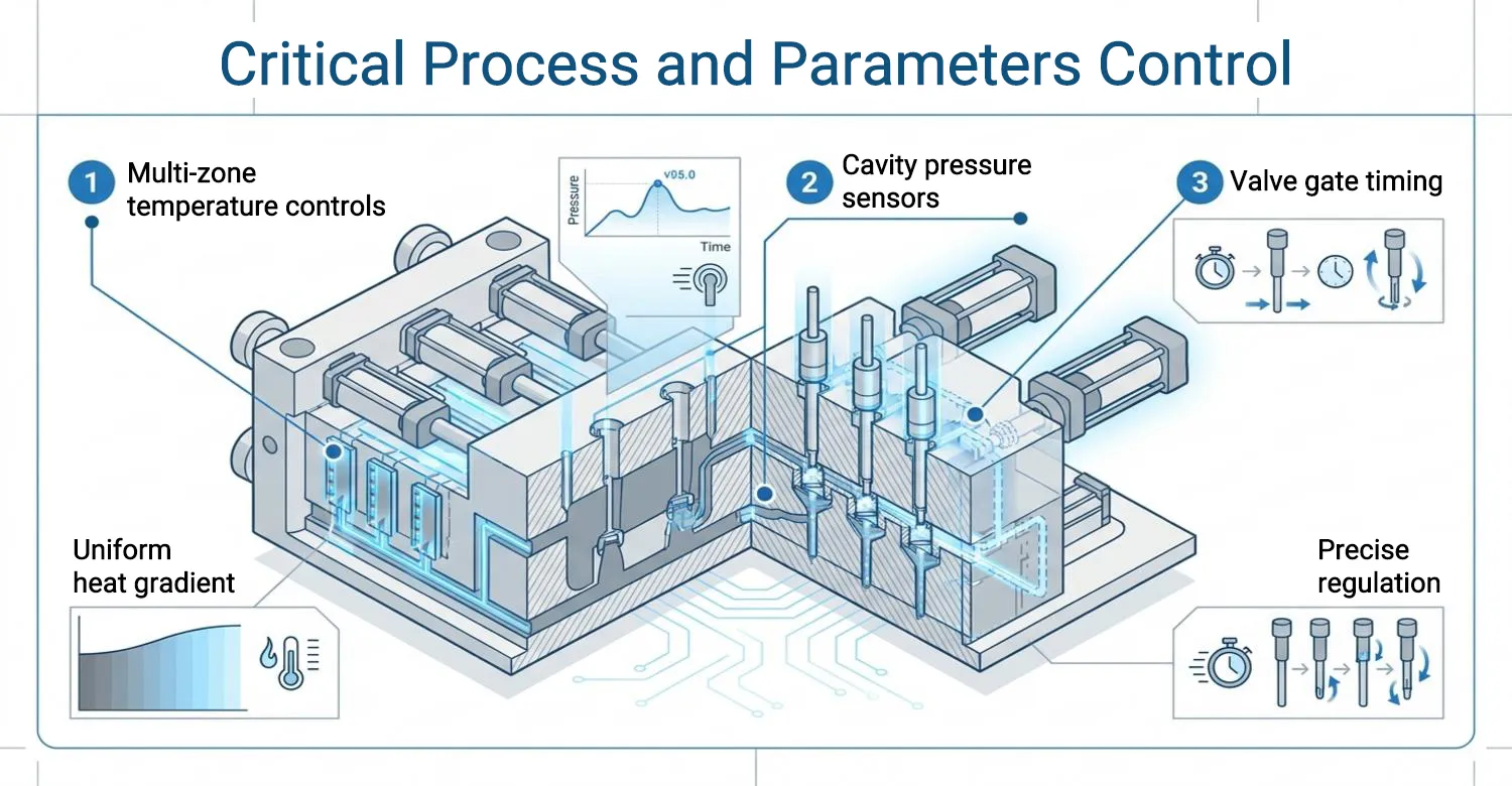 precision thermal control and sensor monitoring for valve gate systems
