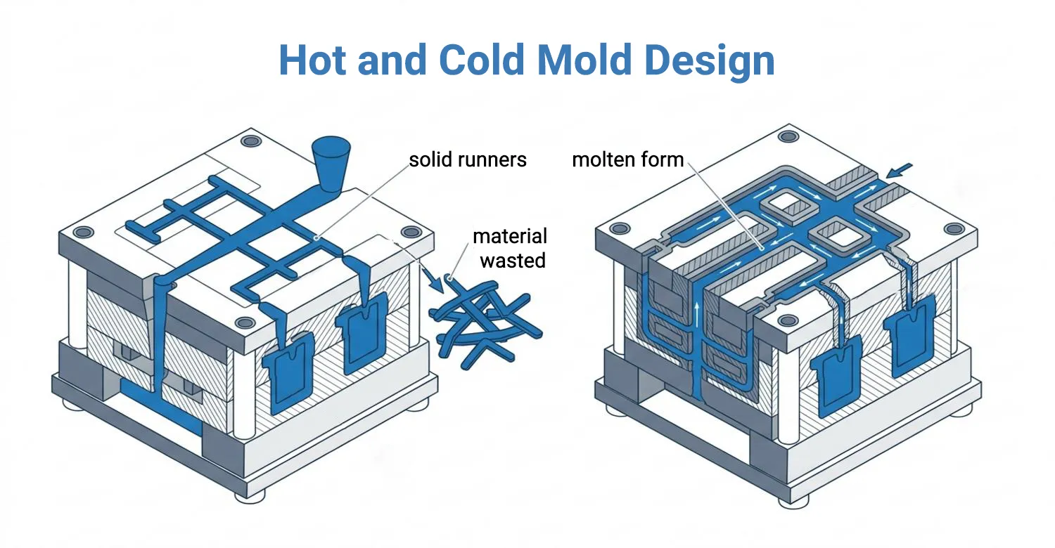 processing differences between hot manifold and cold runner mold systems