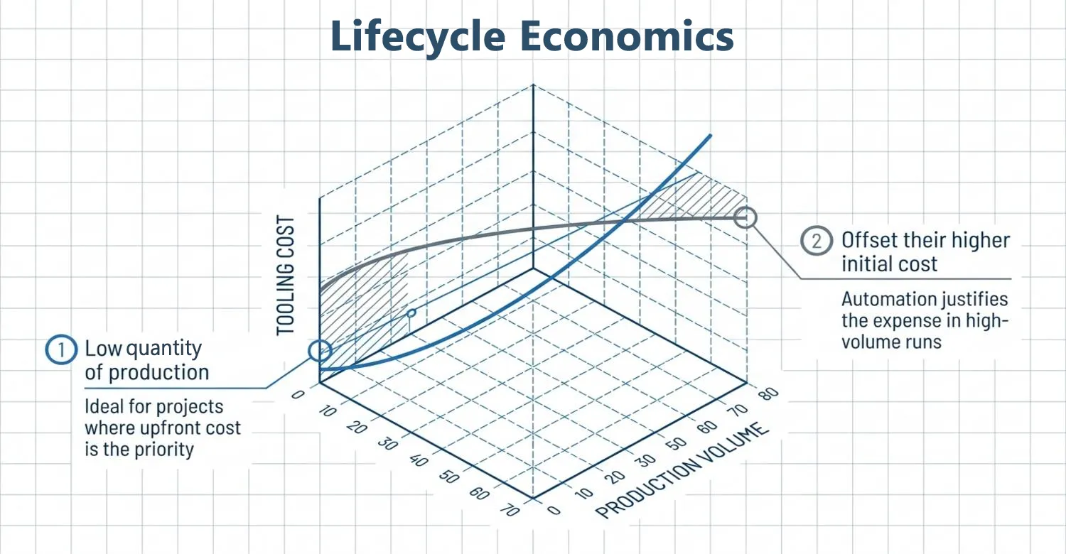 Mold lifecycle cost production volume comparison