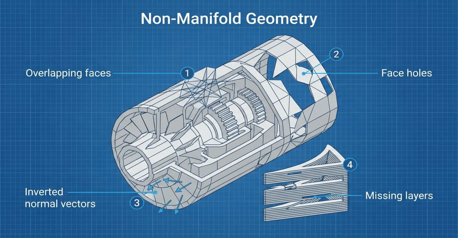 comparison of common non manifold geometry errors in mesh files