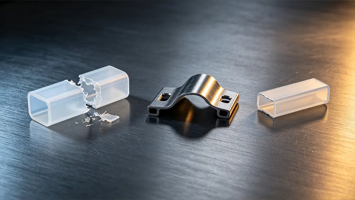 Custom parts showing tensile, yield, and shear strength failures
