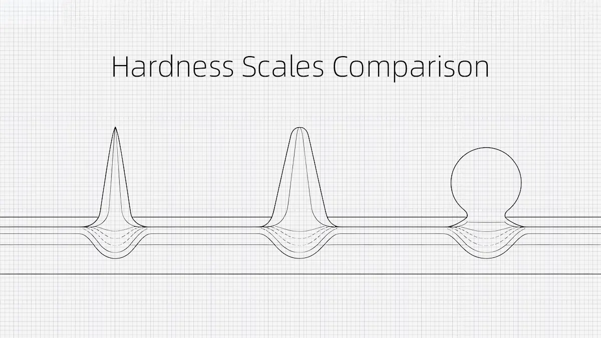Technical schematic illustrating micro-indentation profiles across different hardness scales