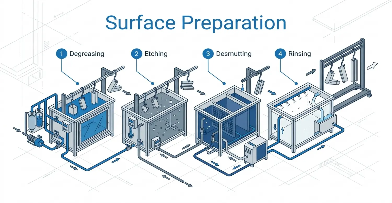 chemical sequence for aluminum surface preparation before black anodizing
