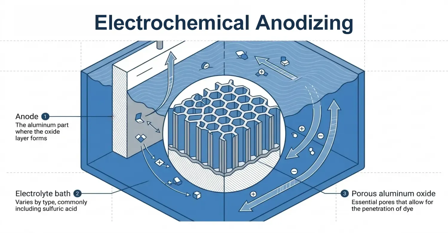 cross section of electrochemical cell forming a porous oxide layer