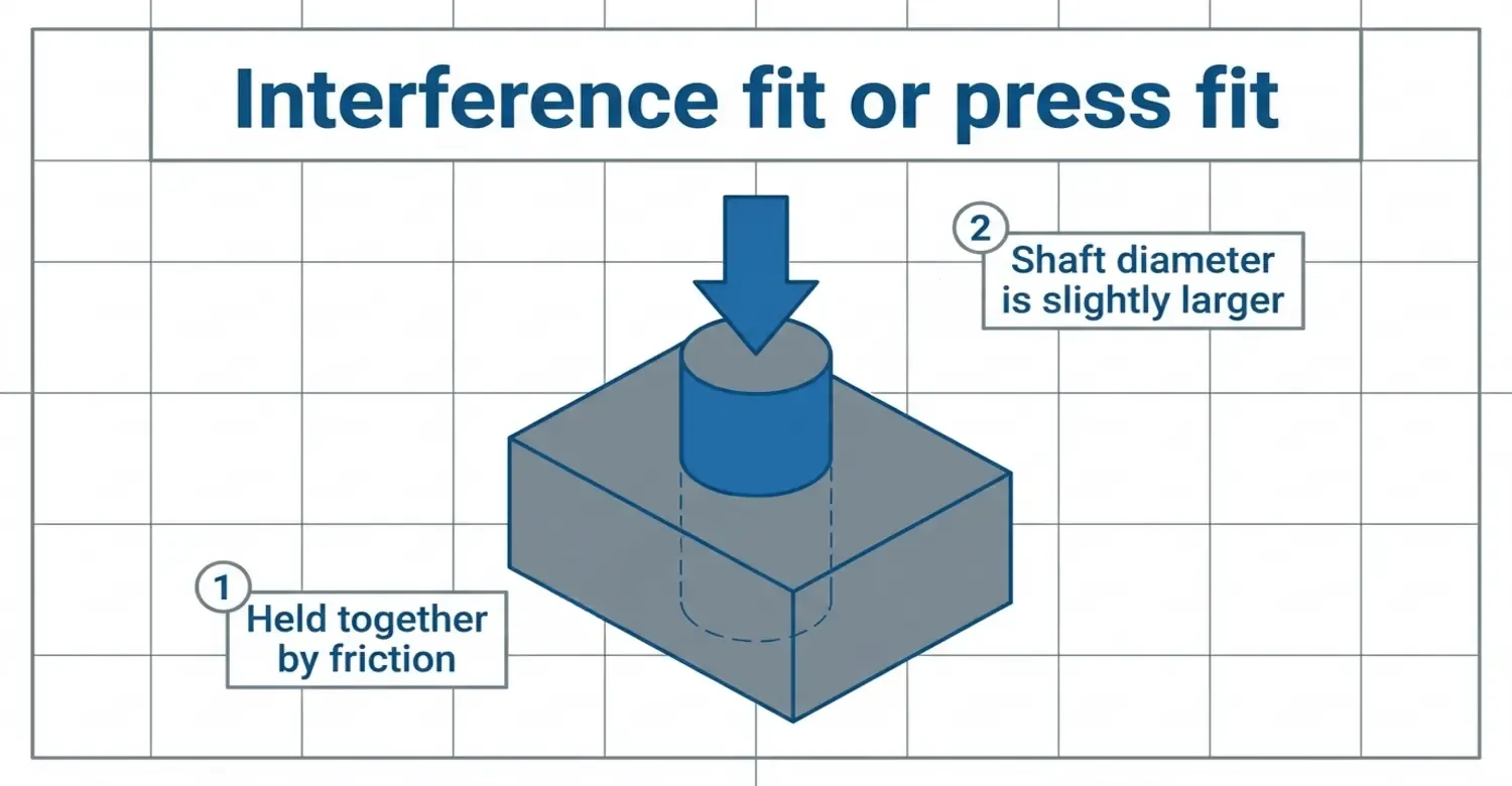 press fit assembly illustrating shaft diameter larger than hole