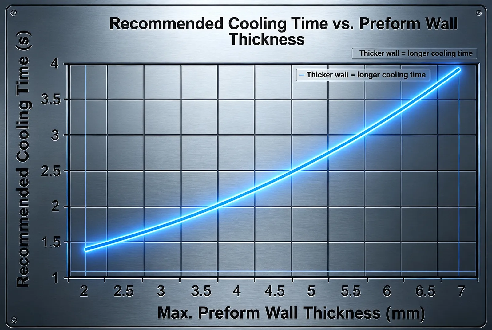 recommended cooling time and preform wall thickness chart