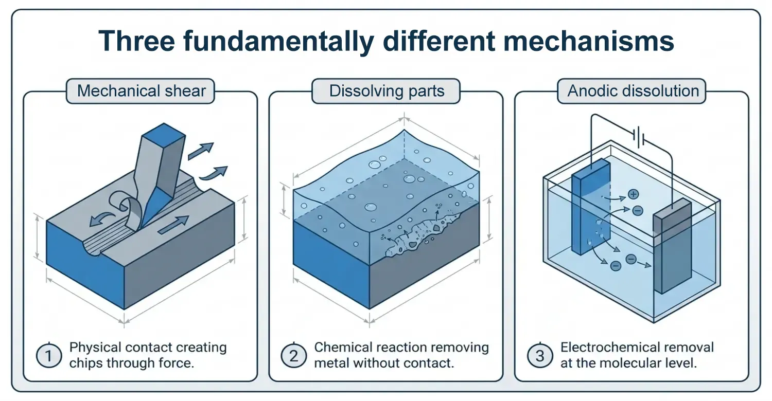 visual comparison of material removal mechanisms in subtractive manufacturing processes