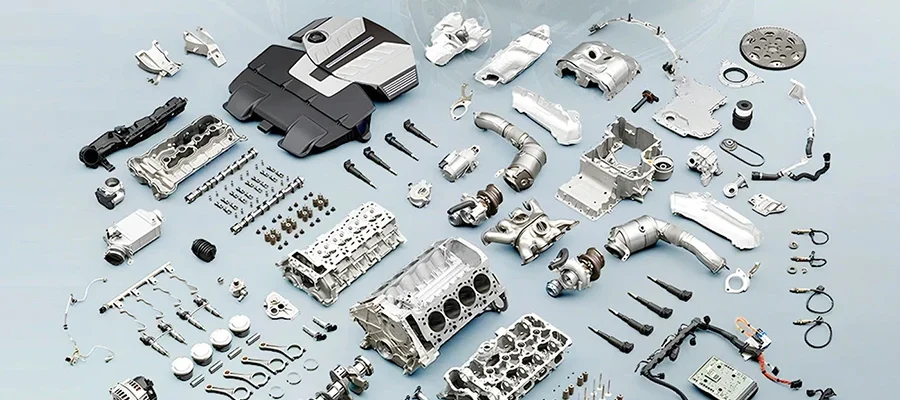 Exploded view of an automobile showing components that First Mold can manufacture